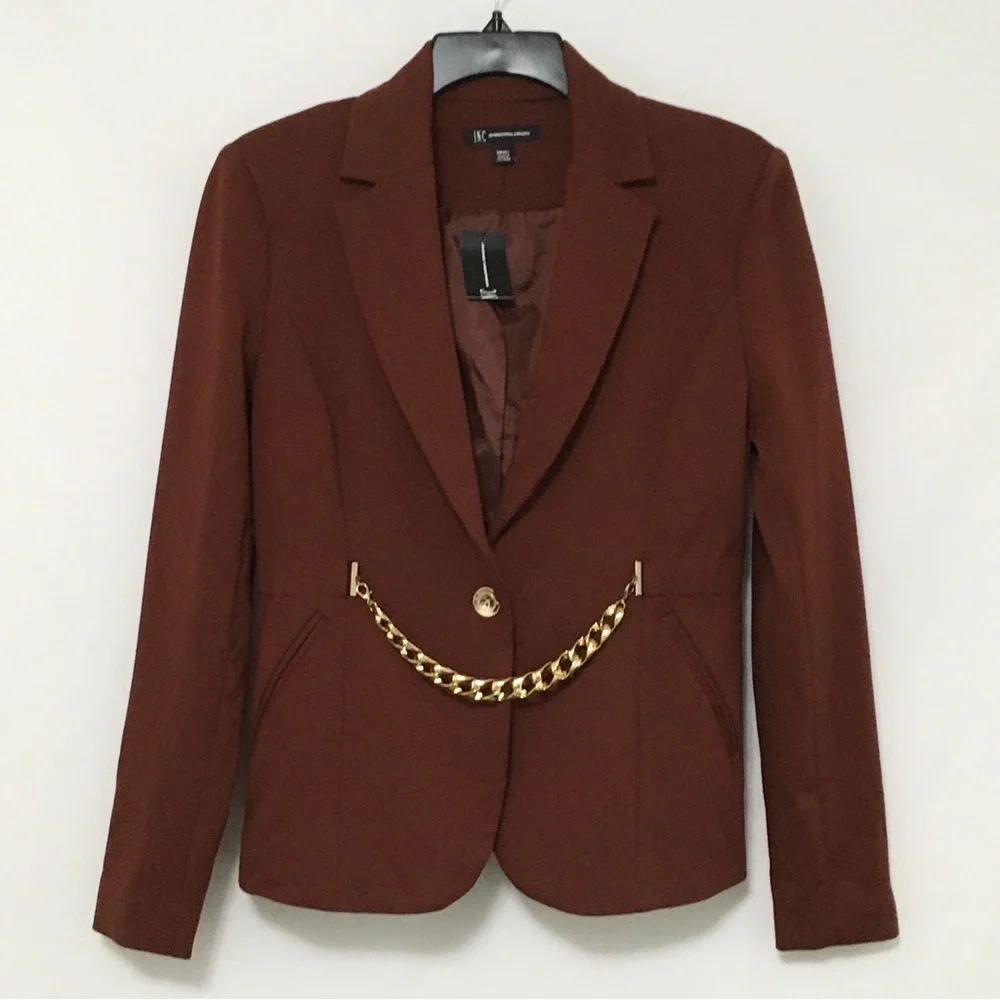 INC International Concepts Womens S Deep Sienna Brown Chain Trim Blazer Jacket - Picture 1 of 12